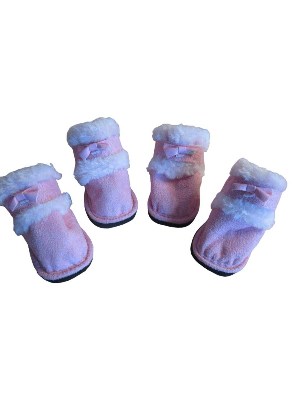 Set of 2 - Faux Fur Trimmed Pink Doll Ballet Shoes - 2" long by 1.5" wide